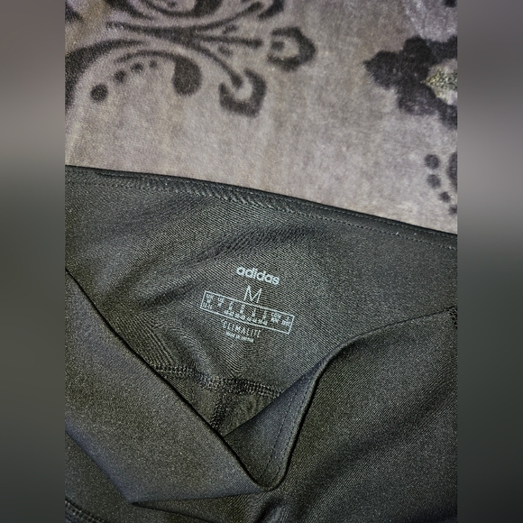 Adidas Women Size Medium White Striped Black Leggings Workout Tights Pant Pocket - Picture 4 of 9